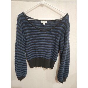 Sofia Jeans by Sofia Vergara Sweater Women's S Blue Black Striped V-Neck Cropped